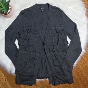 Charcoal Grey Ruffle Sweater Cardigan Women’s Size Medium